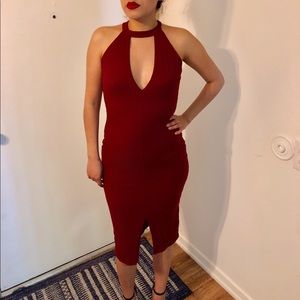 🥀 burgundy below the knees dress